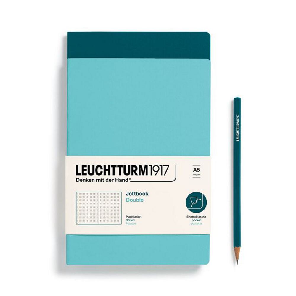 Leuchtturm, Green, Journal, Art & School, A5, Dotted, Jottbook Double, Aquamarine & Pacific Green, 724279